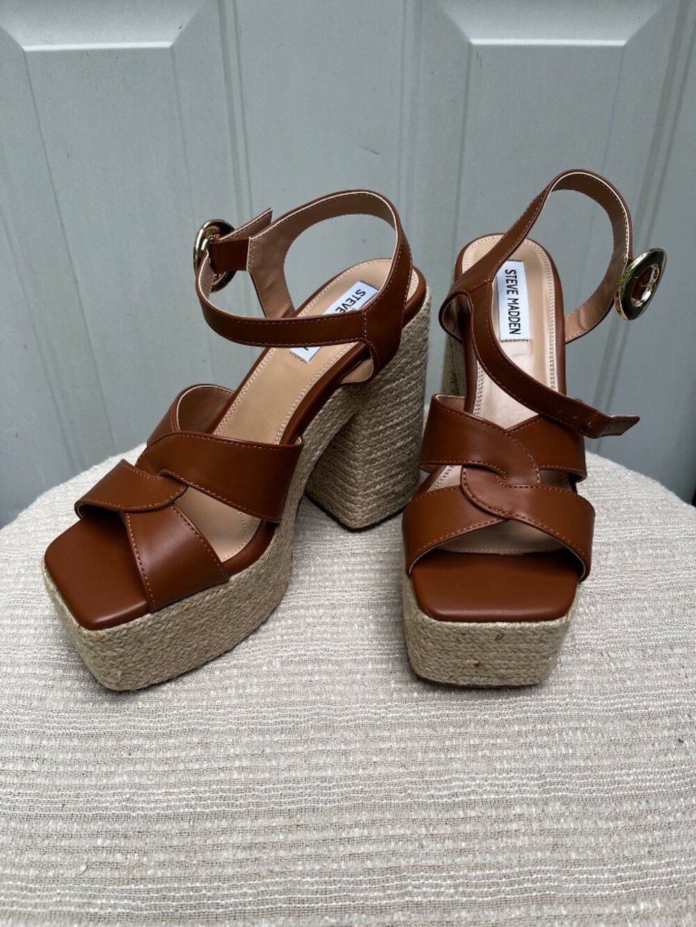 Steve Madden Matter Platform Tan Strappy Sandals Size 9 - 9.5 - Picture 3 of 6